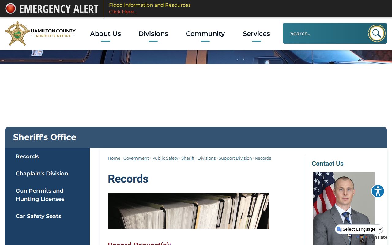 Hamilton County residents directory Sheriff records request route