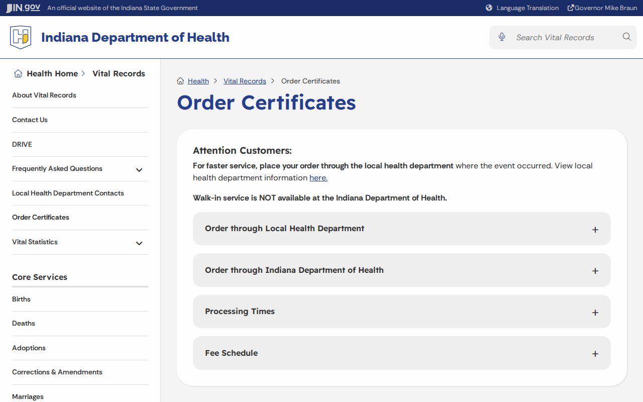 Hamilton County residents directory Indiana vital records order routes