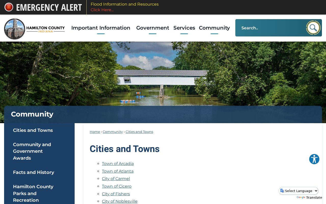 Hamilton County neighbors cities and towns map