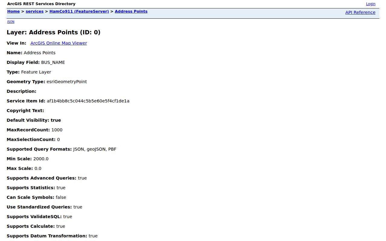 Hamilton County street directory E-911 address point fields