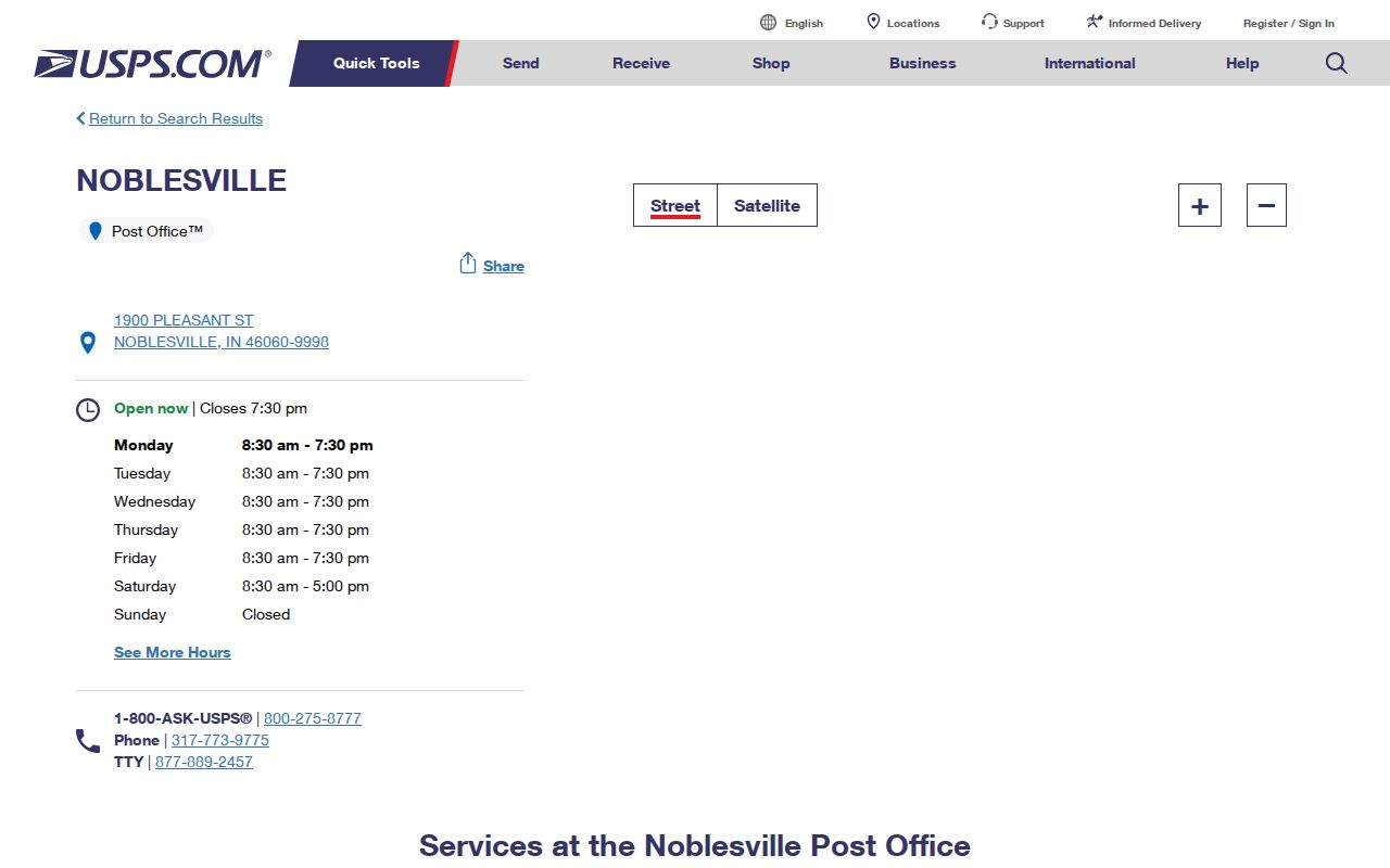 Hamilton County ZIP code directory showing the Noblesville USPS location